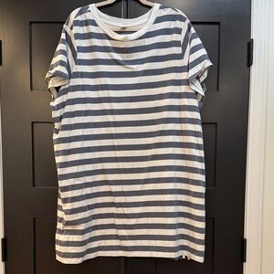 Old Navy Cream and Navy Striped Tee Dress